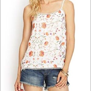 Floral White Orange Tank Top Embroidered Boho